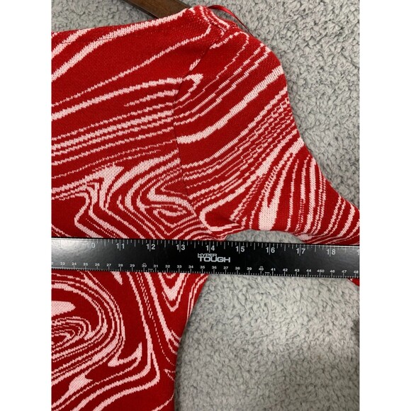 Zara Red Dress Small Jacquard Knit Sweetheart Neck Marble Swirl Conforming - Picture 8 of 14